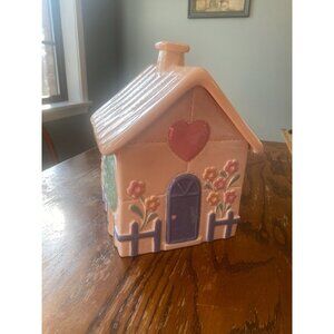 1987 Hallmark Treasure Craft Ceramic Quilted Cottage Cookie Jar With Heart & Flo